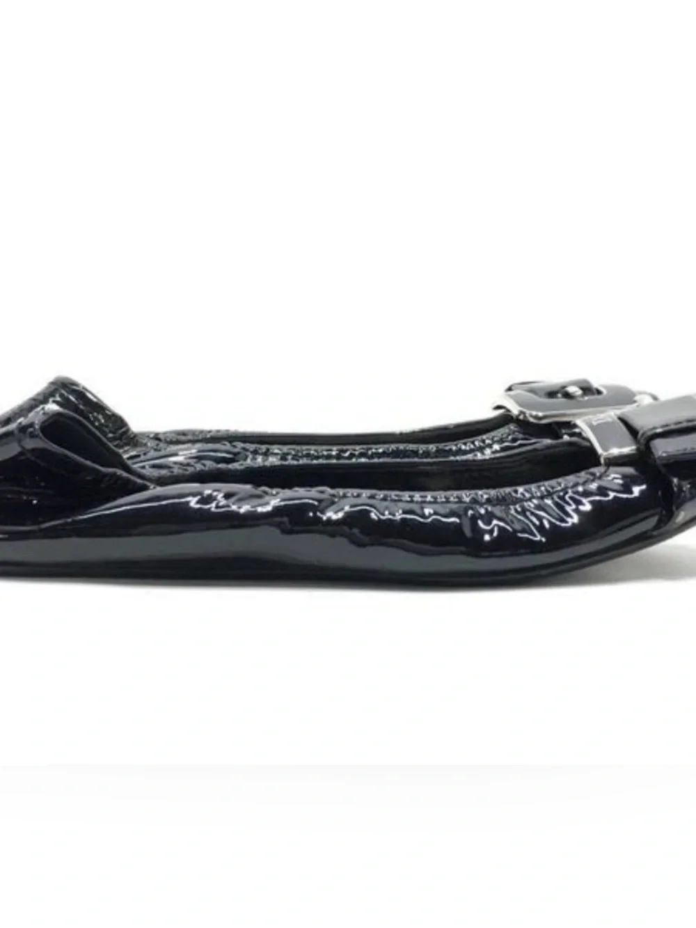 Dior Black Patent Leather Ballet Flats with Silver Buckle Detail